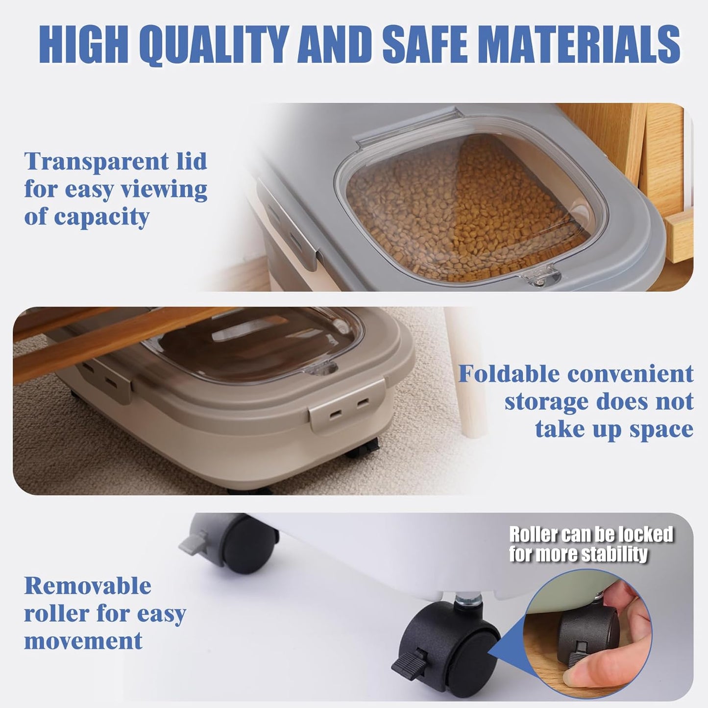 Collapsible Dog Food Storage Container with Lids, Airtight Rice Flour Cereal Sugar Bin Bucket, 20 25 30 Lbs Kitchen Accessories Holder Cat Pet Gift Travel Essentials Must Haves Gear Stuff Necessities