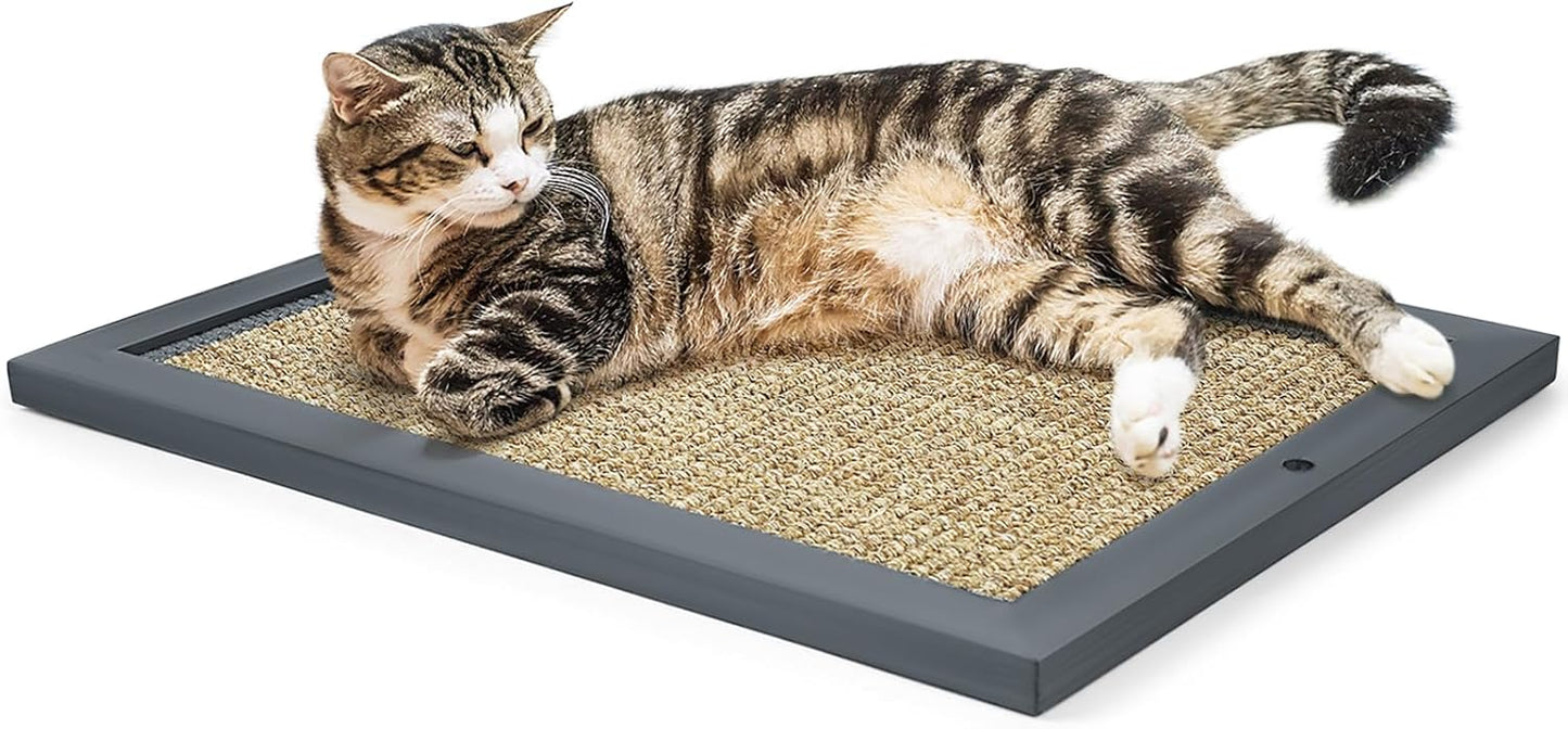 Cat Scratching Post, Natural Wooden Sisal Cat Wall Scratcher, Floor or Wall Mounted Vertical Cat Scratch Pad for Indoor Cats Adults or Kittens, Cat Wall Furniture Protector (Single Grey)