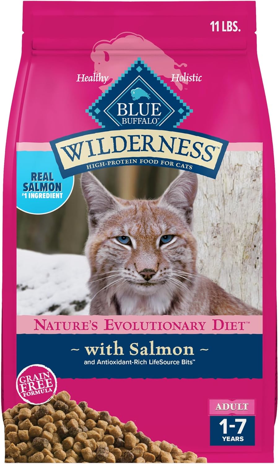 Blue Buffalo Wilderness Natural High Protein, Grain Free Dry Food for Adult Cats, Salmon, 11-lb Bag