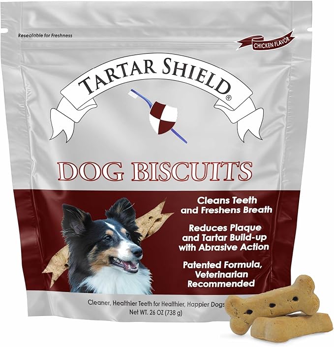 Tartar Shield Dental Dog Biscuits | Safe Daily Treats | Cookie Cleans Teeth & Gums Fresh Breath Natural Oral Health Support | Tasty Lean Chicken Flavor | USA Made
