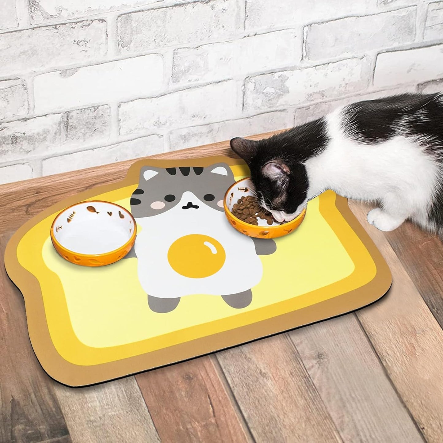 Cat Food Mats for Floor, Cat Water Bowl Mats Pet Feeding Absorbent Mat Cat Placemats for Food and Water Yellow Small 17.7 * 12 inch