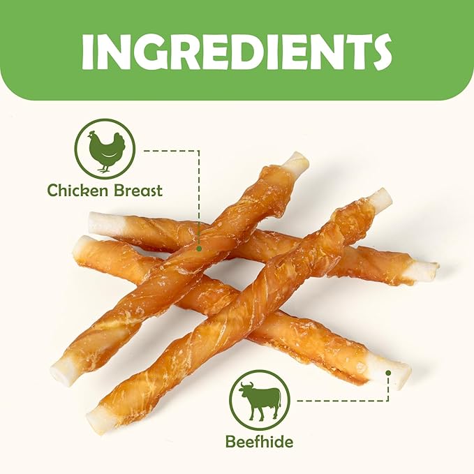 MON2SUN Dog Treats, Rawhide Twist Chicken Hide Sticks, Suitable for Puppy and Small Dogs, 5 Inch (Chicken, 14.11 oz)