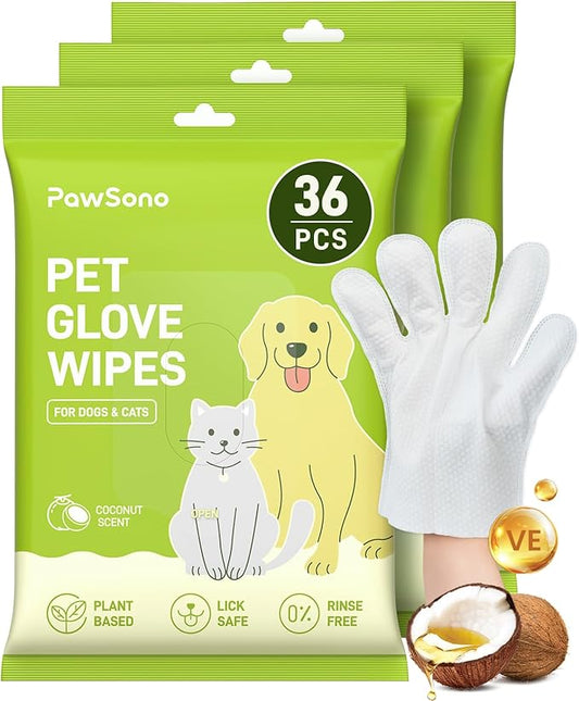 36PCS Hypoallergenic Pet Glove Wipes for Dogs & Cats - Quick Clean & Deodorizing Between Baths & Travel | Dog Washing Wipes for Fur, Butt, Paws, Eyes & Ears |Cat Cleaning Gloves for Grooming & Bathing