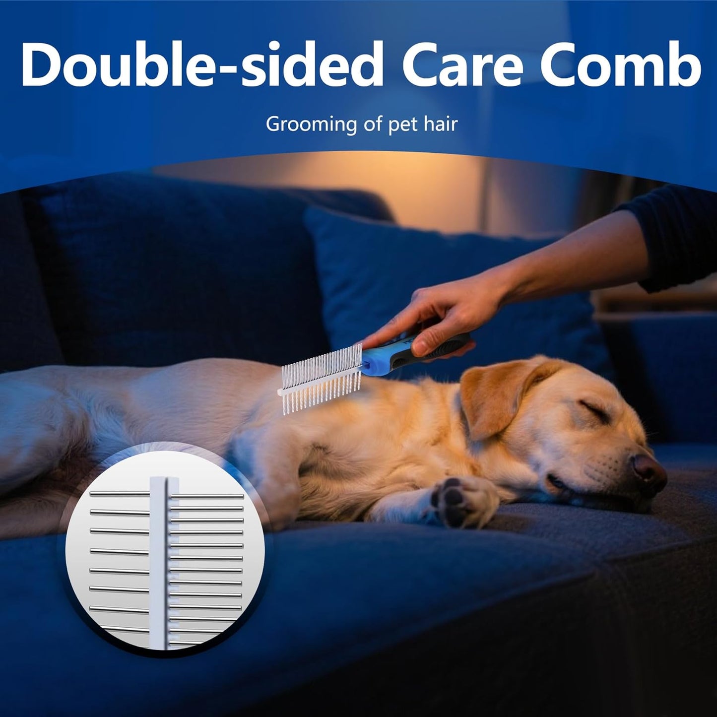 2-in-1 Shedding Brush and Detangling Comb Combo,Stripping Brush for Medium and Large Dogs, Dog and Cat Grooming Comb, 22 Stainless Steel Teeth Remove Tangled Hair, Pet Grooming Tools-large