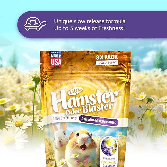 LITTLE SAVER Hamster Odor Blaster | a New Generation Of Animal Bedding Deodorizer | Unique Slow Release Formula | Natural Fresh Scent - Lavender & Chamomile | Up to 15 Weeks Supply | 3 x 0.5oz bags