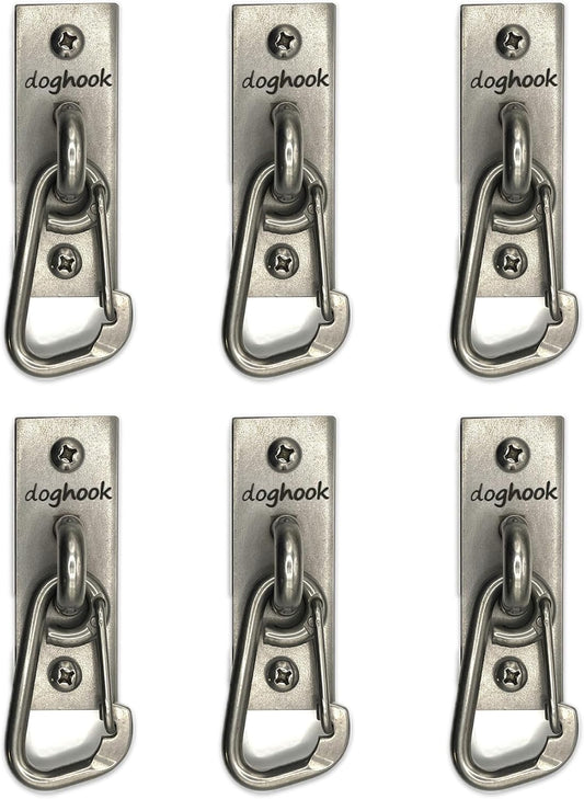 Canine Hitch- Secure Dog Leash Parking Wall Slim Hook with Clip 6 Pack - Tie Out Stainless Steel & ABS Mounting Plate for Strength - Practical Lead Management for Home & Business