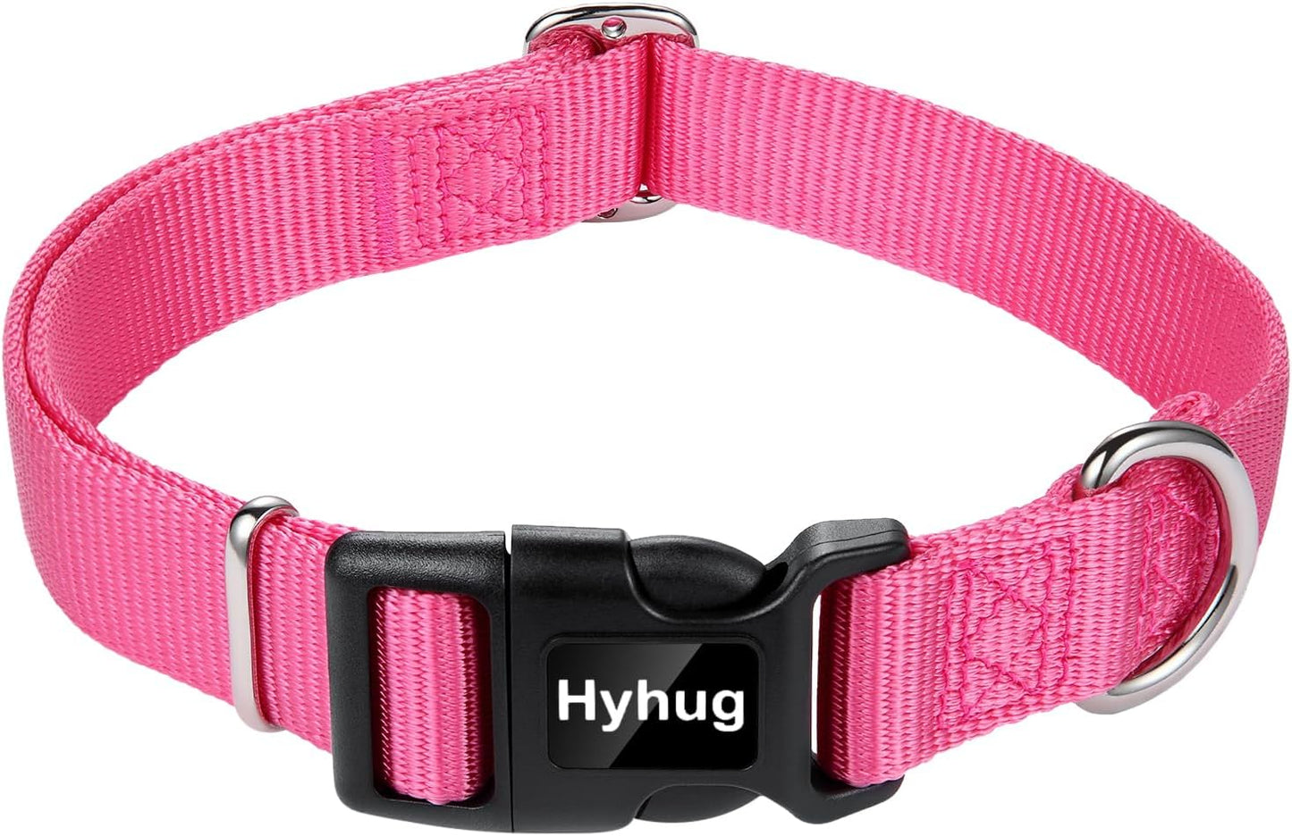 Hyhug Dog Collar with Quick Release Buckle, Nylon Adjustable Sturdy Cute Dog Collars for Large Dogs (Candy Pink, Large)