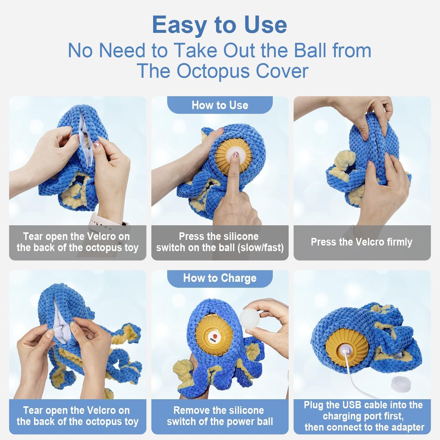 Interactive Dog Toys Octopus,Durable Automatic Jumping Dog Toy to Keep Them Busy,Squeaky Moving Tug of War Doggie Toy,USB Rechargeable Puppy Toys (Blue)