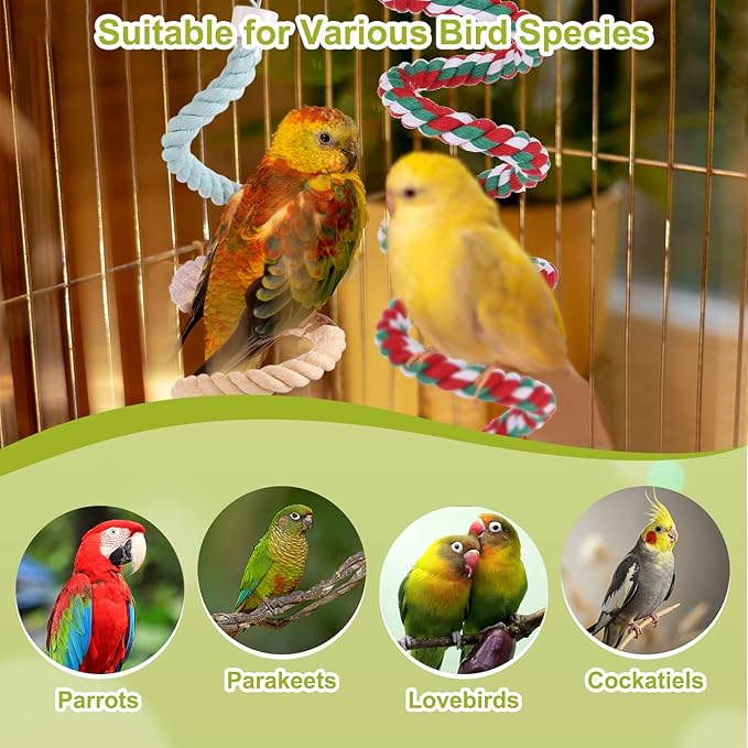 Bird Rope Perch Swing, Rope Perch Standing Pole Accessory Climbing Swing Paw Grinding 39 Inch, (Colorful) Intended for Parrot/Parakeet/Budgies/Cockatiels/Lovebirds