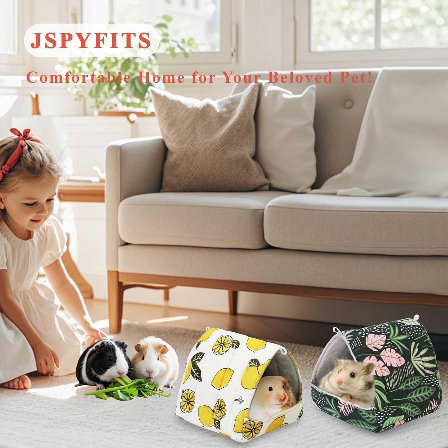JSPYFITS 2 Pack Guinea Pig Hideout,Small Animal House Guinea Pig Bed Washable Cage Accessories for Small Pet Bunny/Rabbit/Hamster/Chinchilla Guinea Lemon/Forest