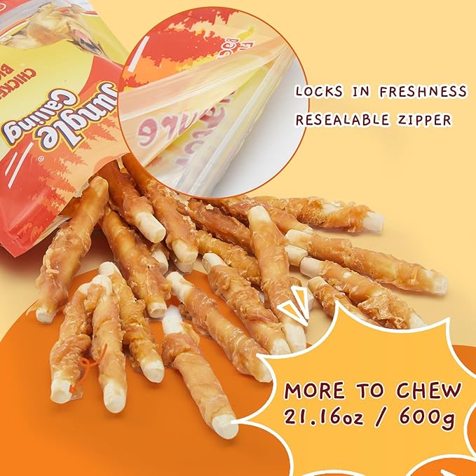 Jungle Calling Chicken Wrapped Biscuit Dog Treats, Grain-Free & Rawhide-Free Dog Chews, Crunchy Training Snacks for Small, Medium & Large Dogs, 21.2 oz