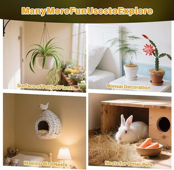 MAQIHAN Natural Plant Fiber - Organic Fiber Material for Bonsai and Crafts,Bird Nesting Material,White Garden Fibers for Potted Plants,Greenery Covering,Home Decoration,Gardening,Outdoor Use