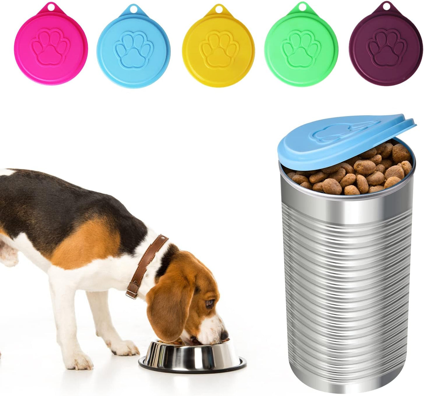 JIAKAI 5 PCS Pet Dog Cat Food Can Cover Pet self-Sealing，Reusable pet Food lids, Environmentally Friendly（Color Random）