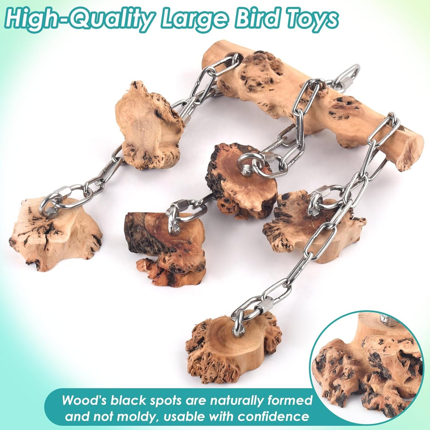 Bird Toys for Parrots, Durable Wooden Large Parrot Toy with Stainless Steel, Hanging Natural Chew Hardwood Blocks for Macaws, African Greys, Amazon Parrots, Cockatoos and Small Medium Parakeets