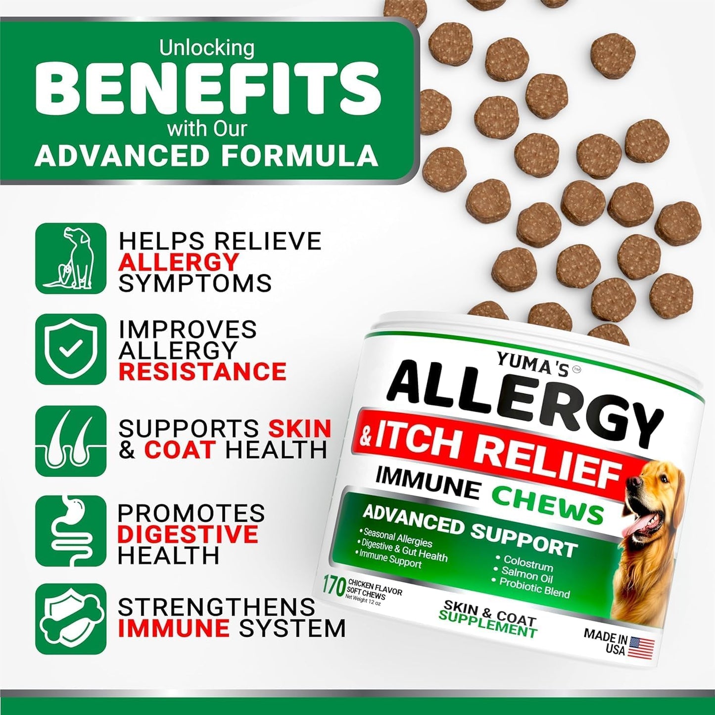 2-Pack Dog Allergy Relief Chews - Dog Itching Skin Relief Treatment Pills - Anti-Itch Chewables - Itchy and Paw Licking - Hot Spots - Omega 3 Fish Oil - Dry Skin & Coat Supplement