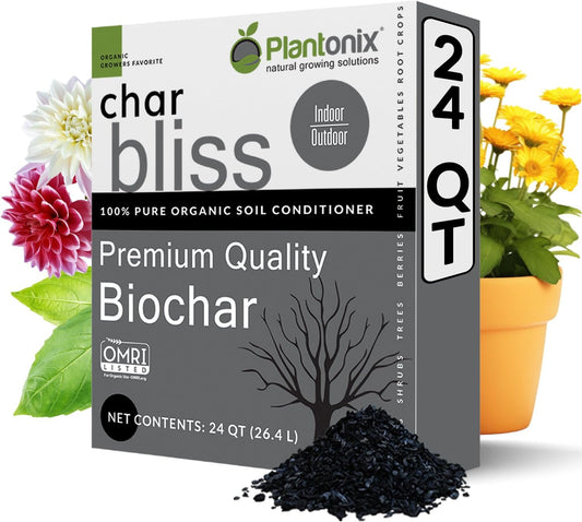 Char Bliss (24 Qts) - Organic Biochar for Plants - OMRI-Listed Biochar Soil Amendment Organic - Bio Char for Plants - Horticultural Charcoal for Plants, Potting Soil, Garden Soil, & Potting Mixes