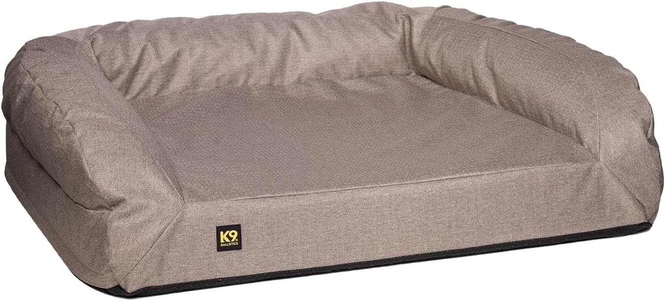 K9 Ballistics Tough Bolster Orthopedic Sofa Dog Bed with Removable Washable Cover - Durable, Water Resistant with Nonskid Bottom - Medium, Taupe Premium Finish