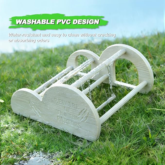 Chicken Perch with Swing & Mirror, Waterproof PVC Roosting Stand for Hens Activity Gym for Chicks & Bantams, Durable Easy-Clean Coop