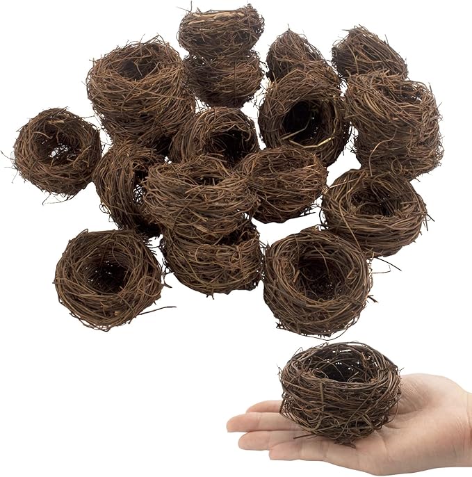 Exasinine 18 Pcs 3'' Mini Artificial Bird Nest for Crafts, Easter, Party, Wedding, Patio Garden, Succulent Planter, Moss Landscape, DIY Terrarium (3 Inches)