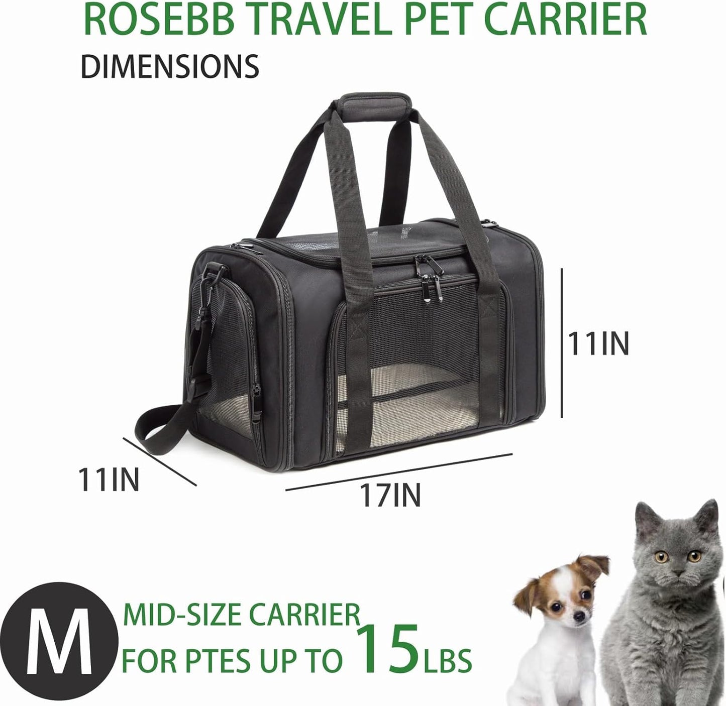 Cat Carrier Dog Carrier Pet Carrier Cat Bags for Small Medium Cats Dogs Puppies of 15 Lbs,of Airline Approved Small Dog Bag Soft Sided,Collapsible Travel Puppy Carrier (Medium, Black)
