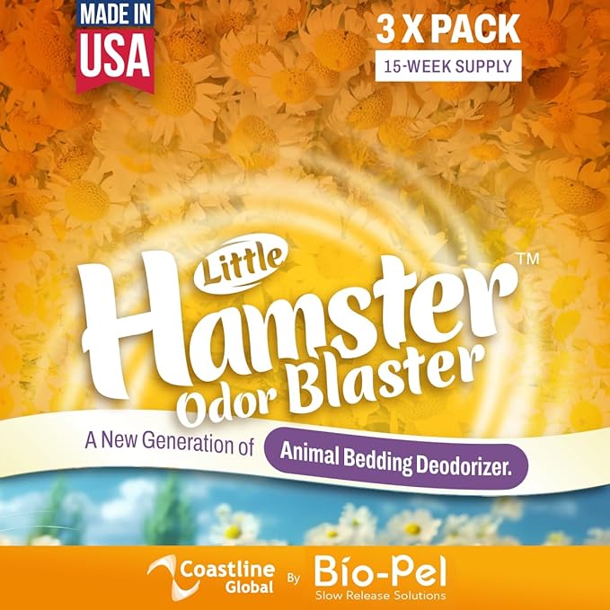 LITTLE SAVER Hamster Odor Blaster | a New Generation Of Animal Bedding Deodorizer | Unique Slow Release Formula | Natural Fresh Scent - Lavender & Chamomile | Up to 15 Weeks Supply | 3 x 0.5oz bags
