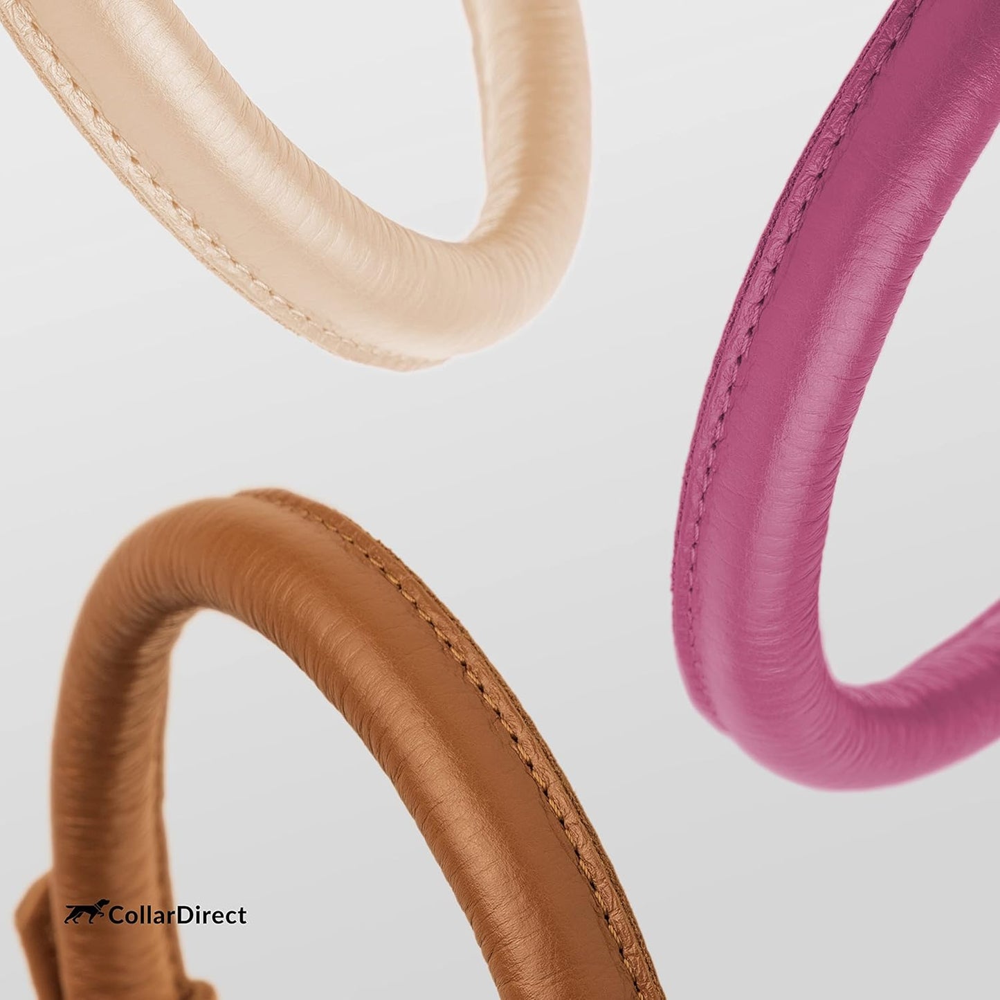 CollarDirect Rolled Leather Dog Collar, Soft Padded Round Puppy Collar, Handmade Genuine Leather Collar Dog Small Large Cat Collars 13 Colors (13-16 Inch, Pink Textured)