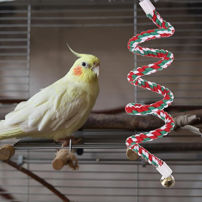 Bird Rope Perch Swing, Rope Perch Standing Pole Accessory Climbing Swing Paw Grinding 39 Inch, (Colorful) Intended for Parrot/Parakeet/Budgies/Cockatiels/Lovebirds