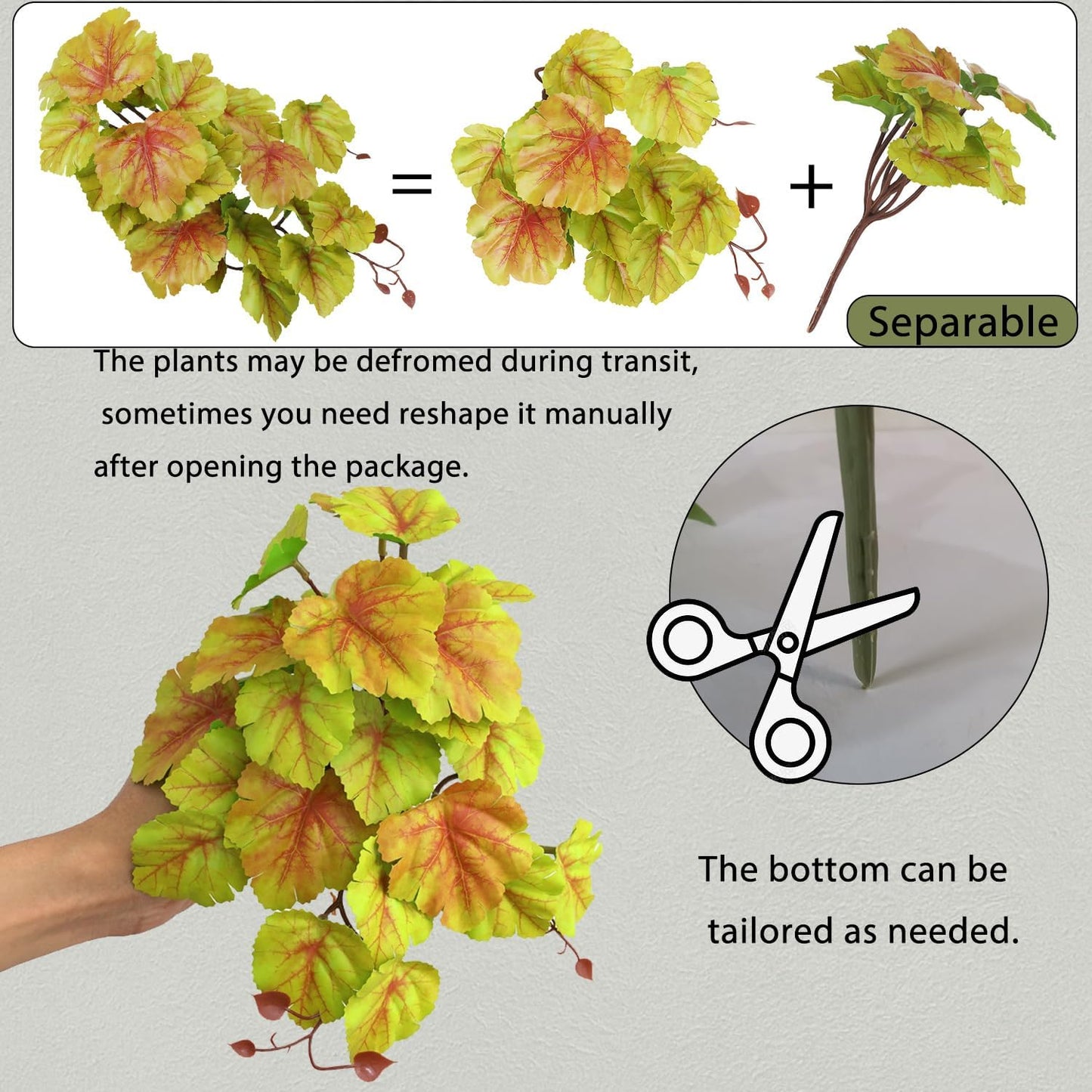 IBWell Fake Reptile Plants for Terrarium, Decor, Turtle Tank with Suction Cup