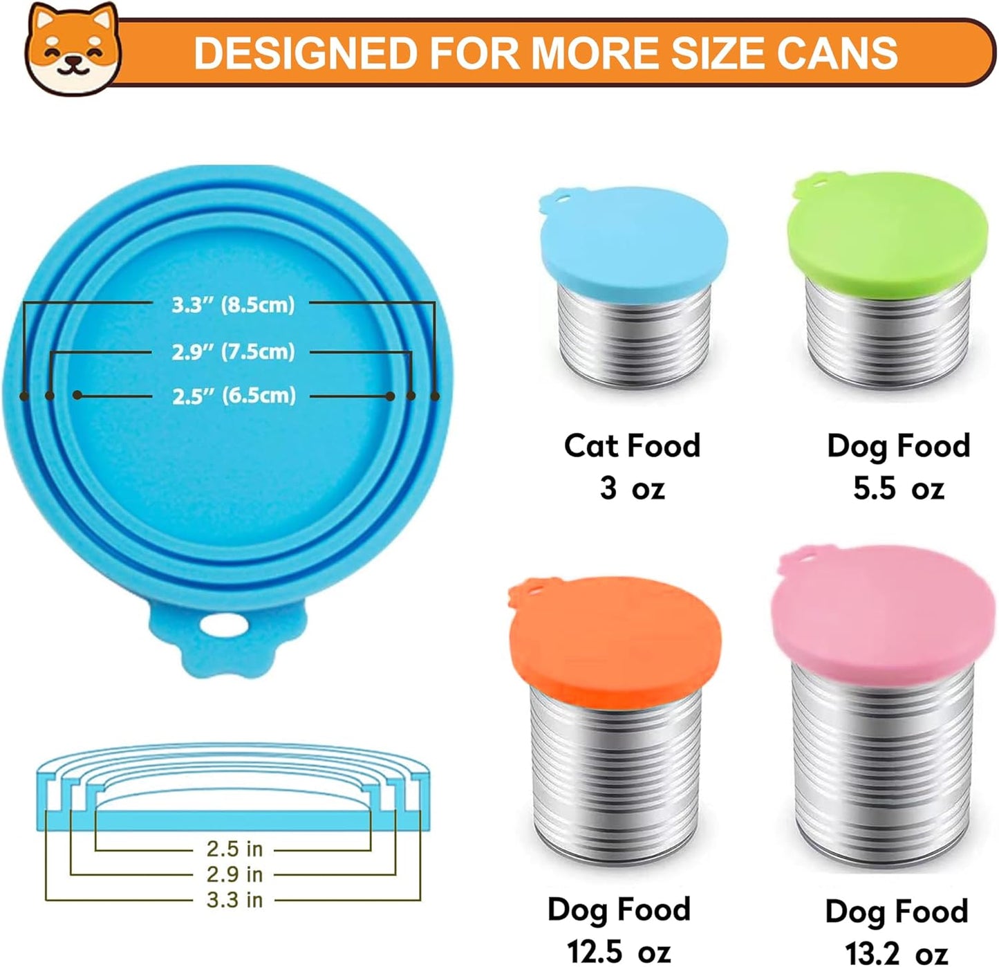3 Pack Pet Food Can Covers, Silicone Universal Can Lids for Dog & Cat Food, BPA Free, One Fit Most Standard Size Can Lids Top Blue/Green/Pink