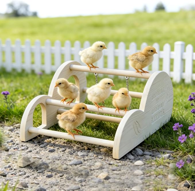Chicken Perch with Swing & Mirror, Waterproof PVC Roosting Stand for Hens Activity Gym for Chicks & Bantams, Durable Easy-Clean Coop