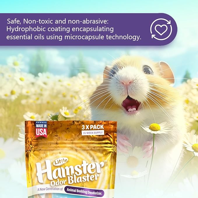 LITTLE SAVER Hamster Odor Blaster | a New Generation Of Animal Bedding Deodorizer | Unique Slow Release Formula | Natural Fresh Scent - Lavender & Chamomile | Up to 15 Weeks Supply | 3 x 0.5oz bags