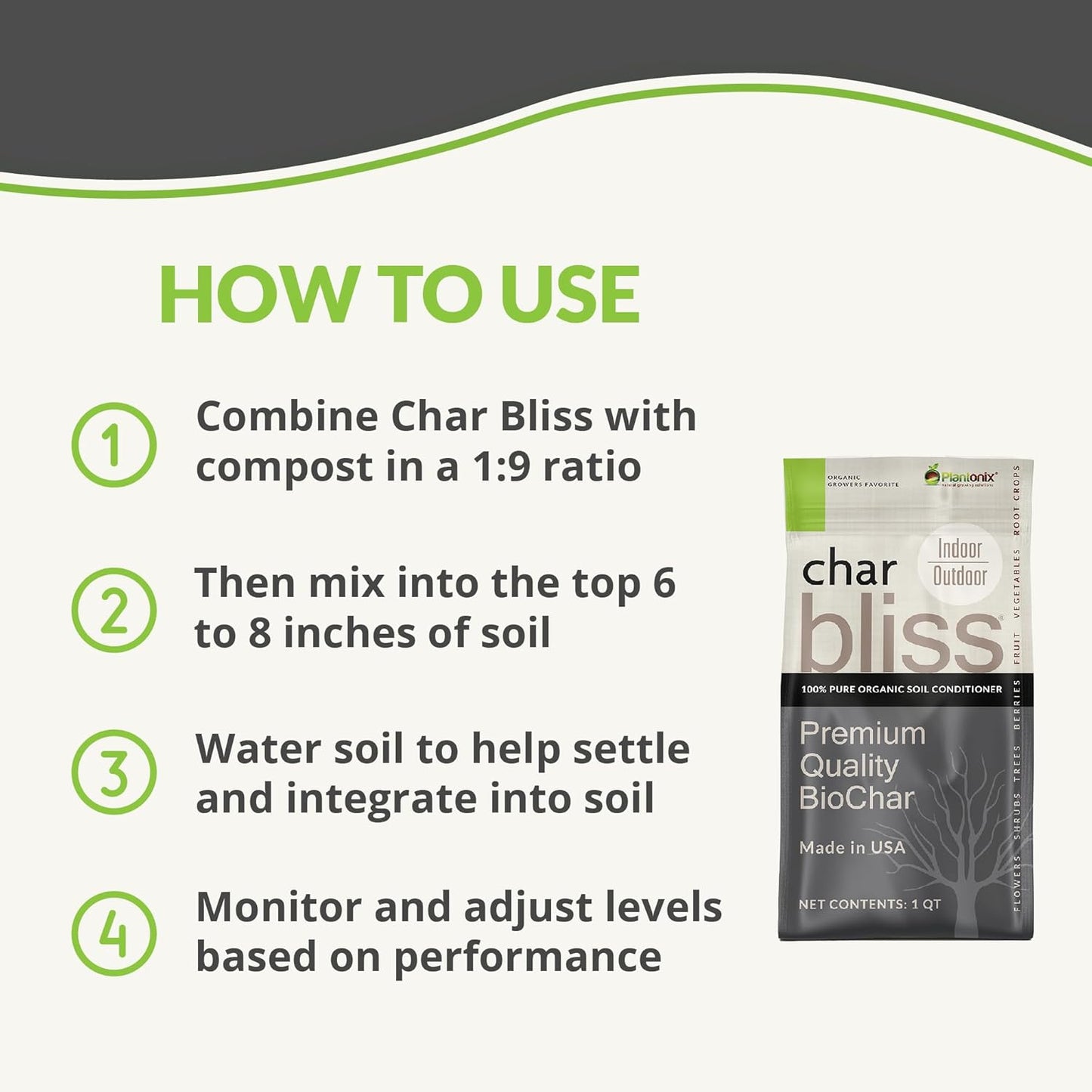 Char Bliss (16 Qts) - Organic Biochar for Plants - OMRI-Listed Biochar Soil Amendment Organic - Bio Char for Plants - Horticultural Charcoal for Plants, Potting Soil, Garden Soil, & Potting Mixes