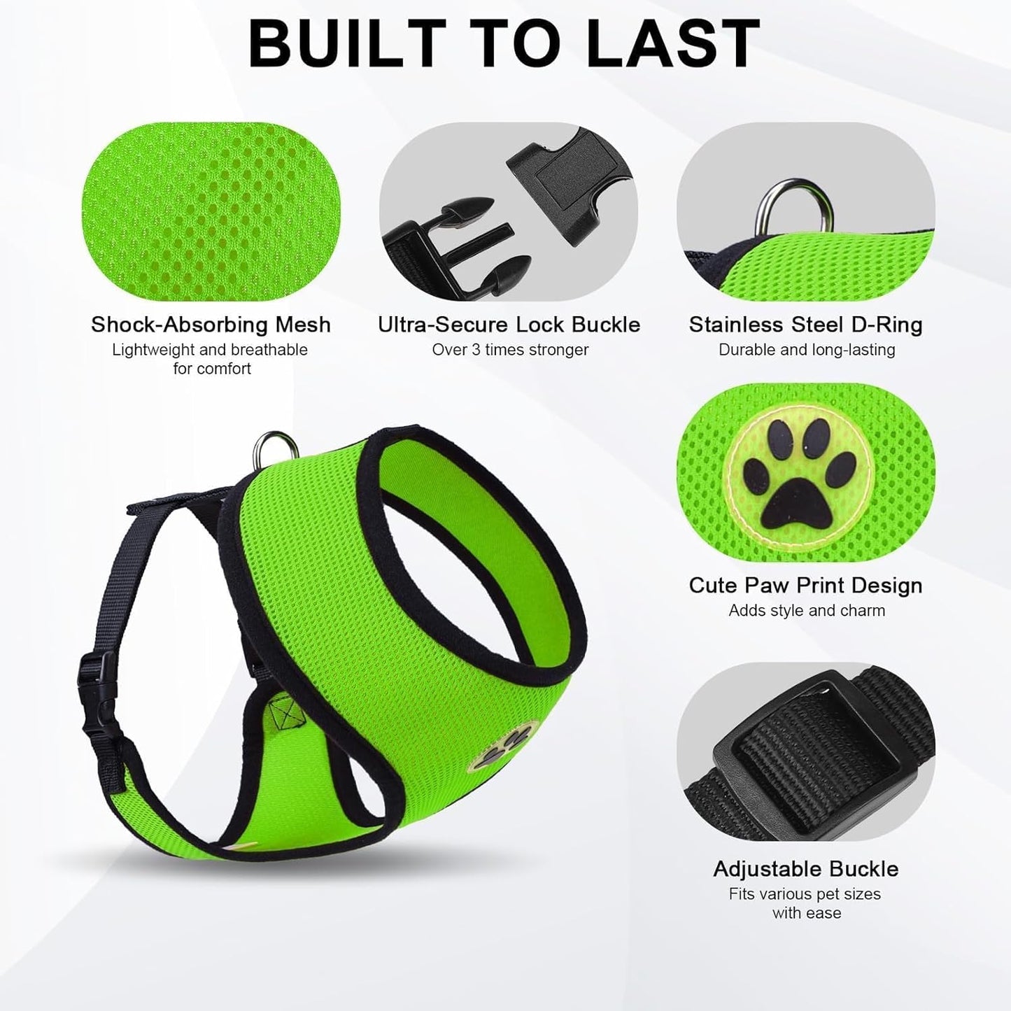BINGPET No Pull Dog Harness, Soft Mesh Breathable All Weather Vest, Safety Protection Design, Durable Adjustable Step-in Easy Walk Dog Harness for Extra Large Dogs (Green, XL)