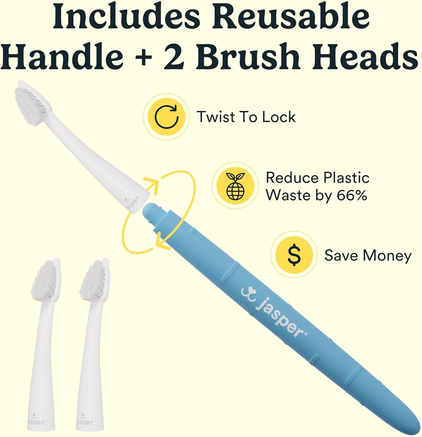 Jasper Microbrush Cat Toothbrush, Soft-Bristled Toothbrush Kit for Felines & Small Dogs, Premium Non-Slip Handle with 2 Replaceable Tooth Brush Heads, Use with Cat Toothpaste