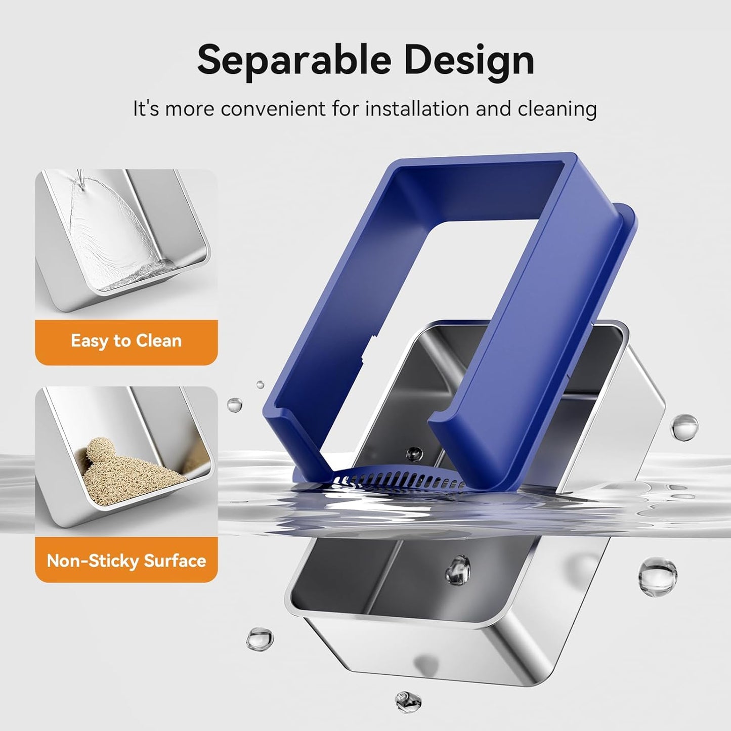 28" Extra Large Stainless Steel Cat Litter Boxes with Lid Metal Cat Litterbox Pan for Big Cats and Multiple Cats, Anti-Leakage, Easy Cleaning, Include Scoop