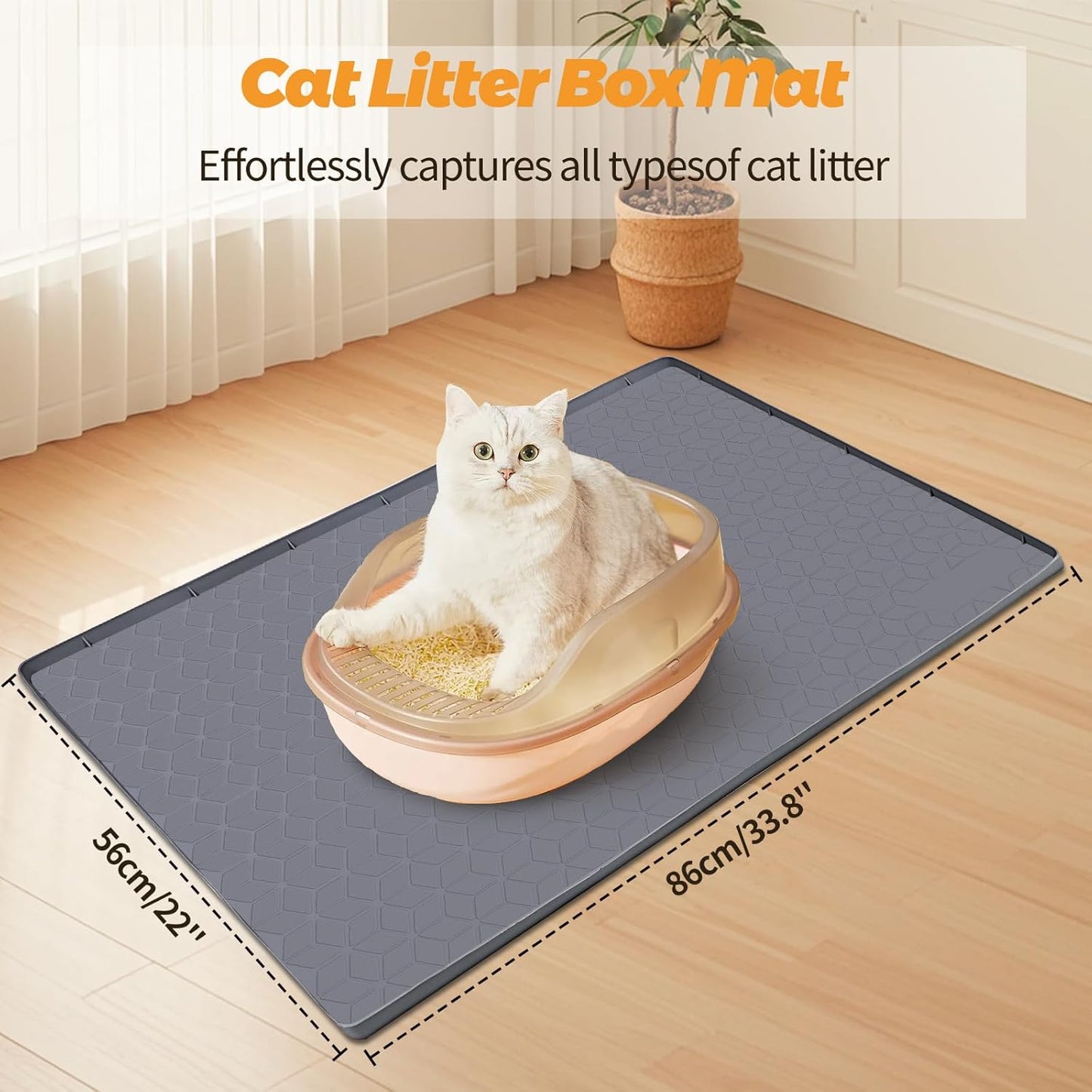 Cat Food Mat, 34" x 22" Large Silicone Pet Feeding Mat with Raised Edge Pet Placemat for Food and Water Bowl Non-Slip, Easy to Clean, Floor Protection (Dark Grey)