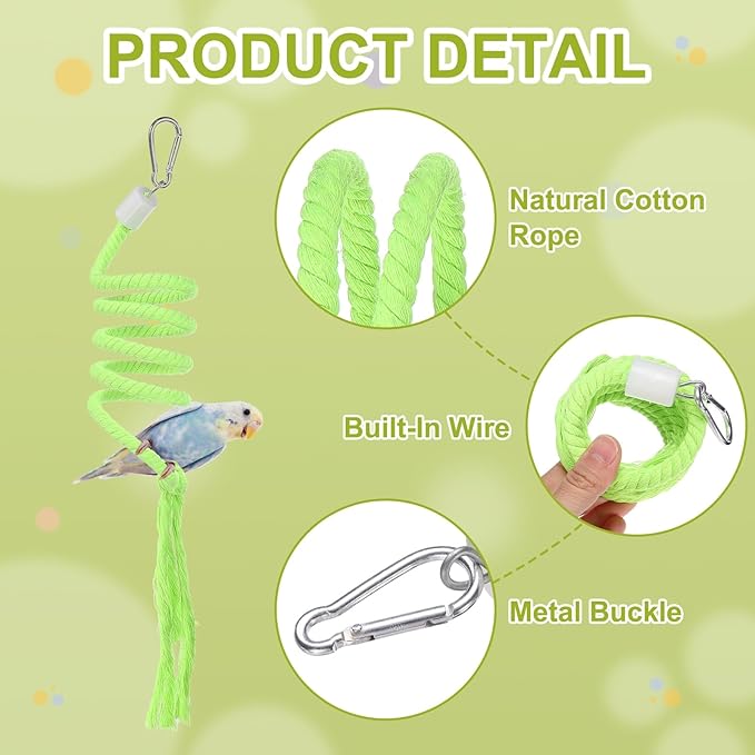 Bird Rope Perch Swing, Spiral Rope Perch Standing Pole Accessory Climbing Swing Paw Grinding 59 Inch, (Green) Intended for Parrot/Parakeet/Budgies/Cockatiels/Lovebirds