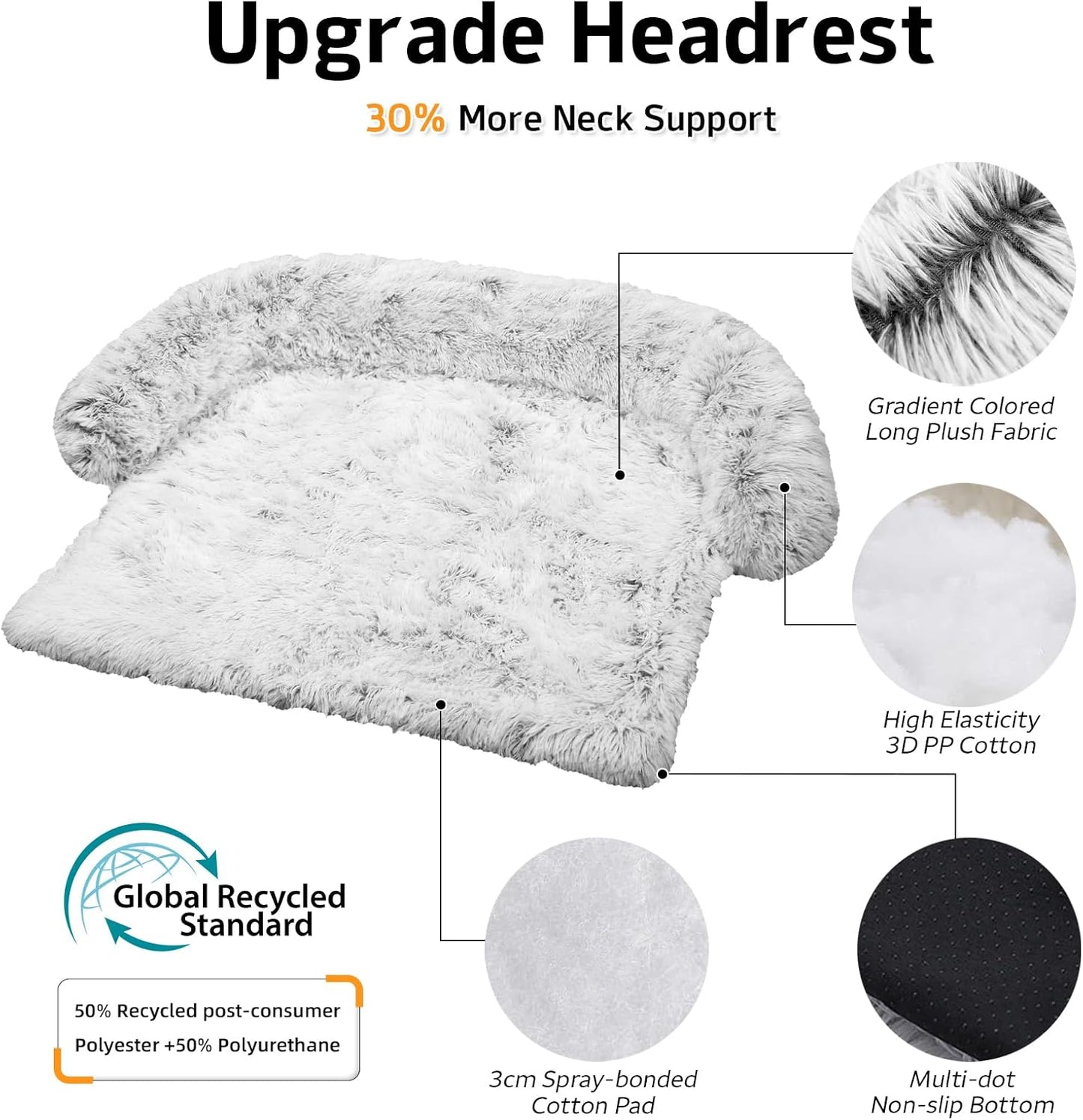 Calming Dog Bed Fluffy Plush Dog Mat for Furniture Protector with Removable Washable Cover for Large Medium Small Dogs and Cats (Extra Large (53x39.3x6), Light Grey)