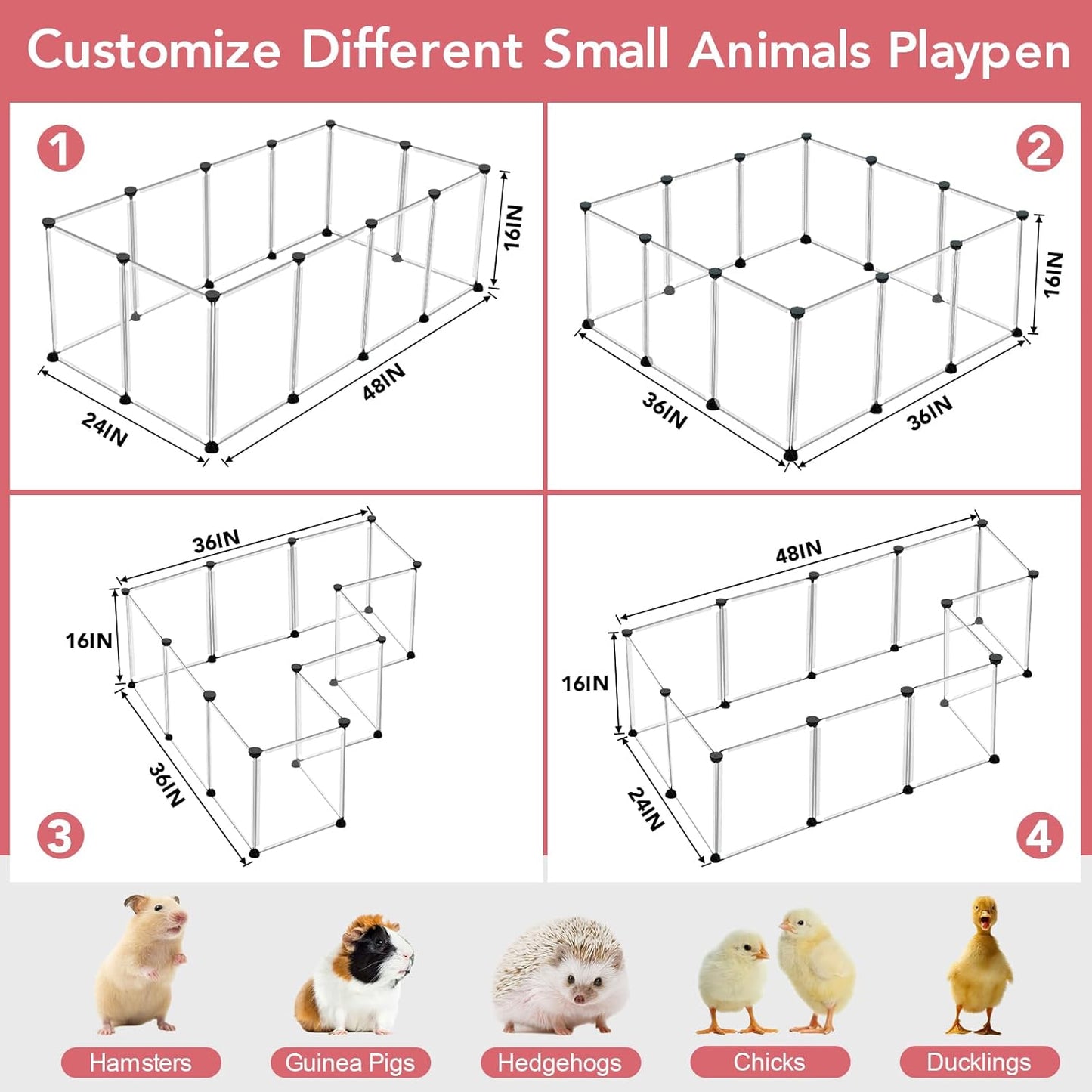 12 Panels Transparent Small Animals Playpen,48" x 24" x 16" Portable Pet Playpen,Plastic Enclosure,Puppy Play Pen for Indoors Outdoor Pet Fence for Guinea Pigs,Bunny,Ferrets,Hamsters,Hedgehogs