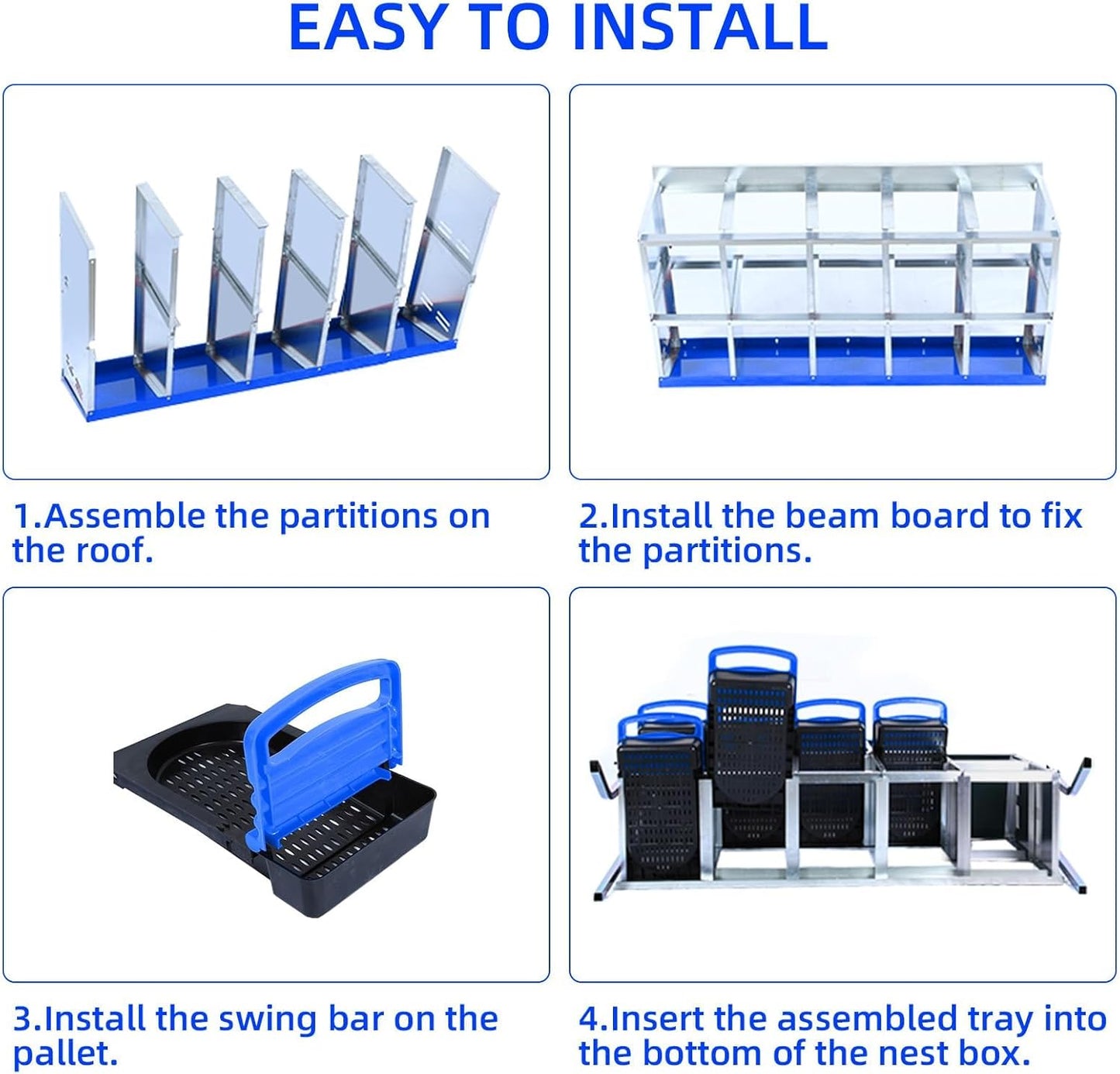 Chicken Nesting Boxes, 10 Hole Metal Chicken Laying Box with with Removable Trays and Roll Out Egg Collection for Chicken Coop, with Metal Bracket, Blue