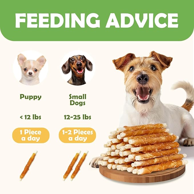 MON2SUN Dog Treats, Rawhide Twist Chicken Hide Sticks, Suitable for Puppy and Small Dogs, 5 Inch (Chicken, 14.11 oz)