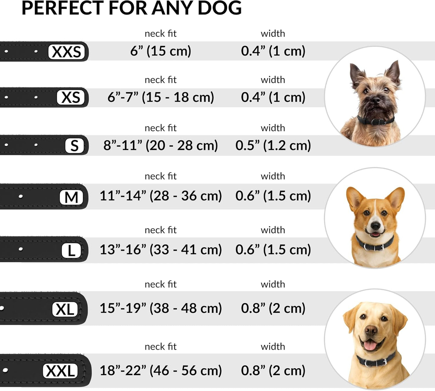 CollarDirect Rolled Leather Dog Collar, Soft Padded Round Puppy Collar, Handmade Genuine Leather Collar Dog Small Large Cat Collars 13 Colors (6 Inch, Black Smooth)