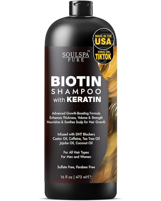 Biotin Shampoo with Keratin - Advanced Anti-Thinning, Hair Growth & Repair Formula - Soothes Scalp, with Tea Tree Oil & DHT Blockers - Strong, Healthy Hair for Men & Women - 16 fl oz