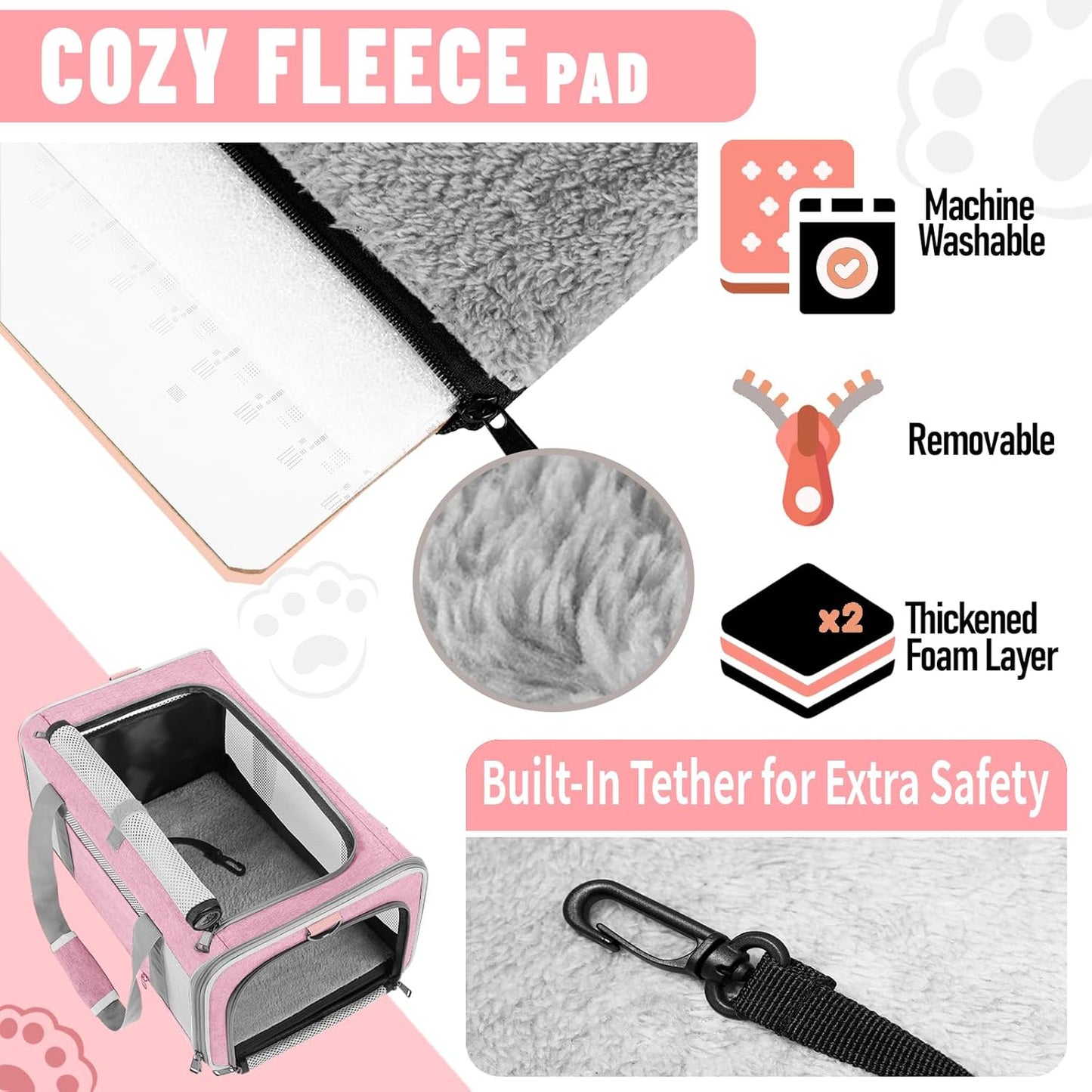 Cat Carrier 20lbs Top Open/Soft Sided Small Pet Dog Travel Carrying Crate/Collapsible Puppy Transport Carry Bag/Sturdy Pet Cages Chihuahuas Mini Dog 10lbs Pink