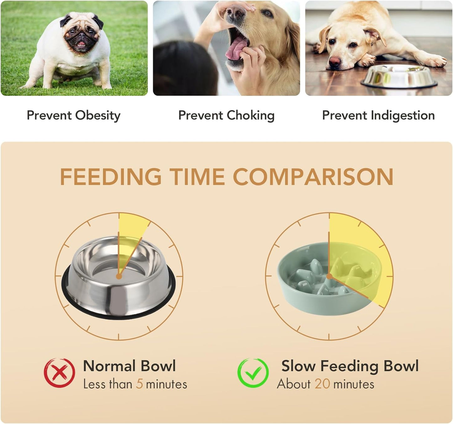 Ceramic 6.1inch Dog Bowl Slow Feeder, Slow Pet Food Dish for Small Dog and Cat, Stop Bloat, Preventing Choking(Single Bowl, Light Green)