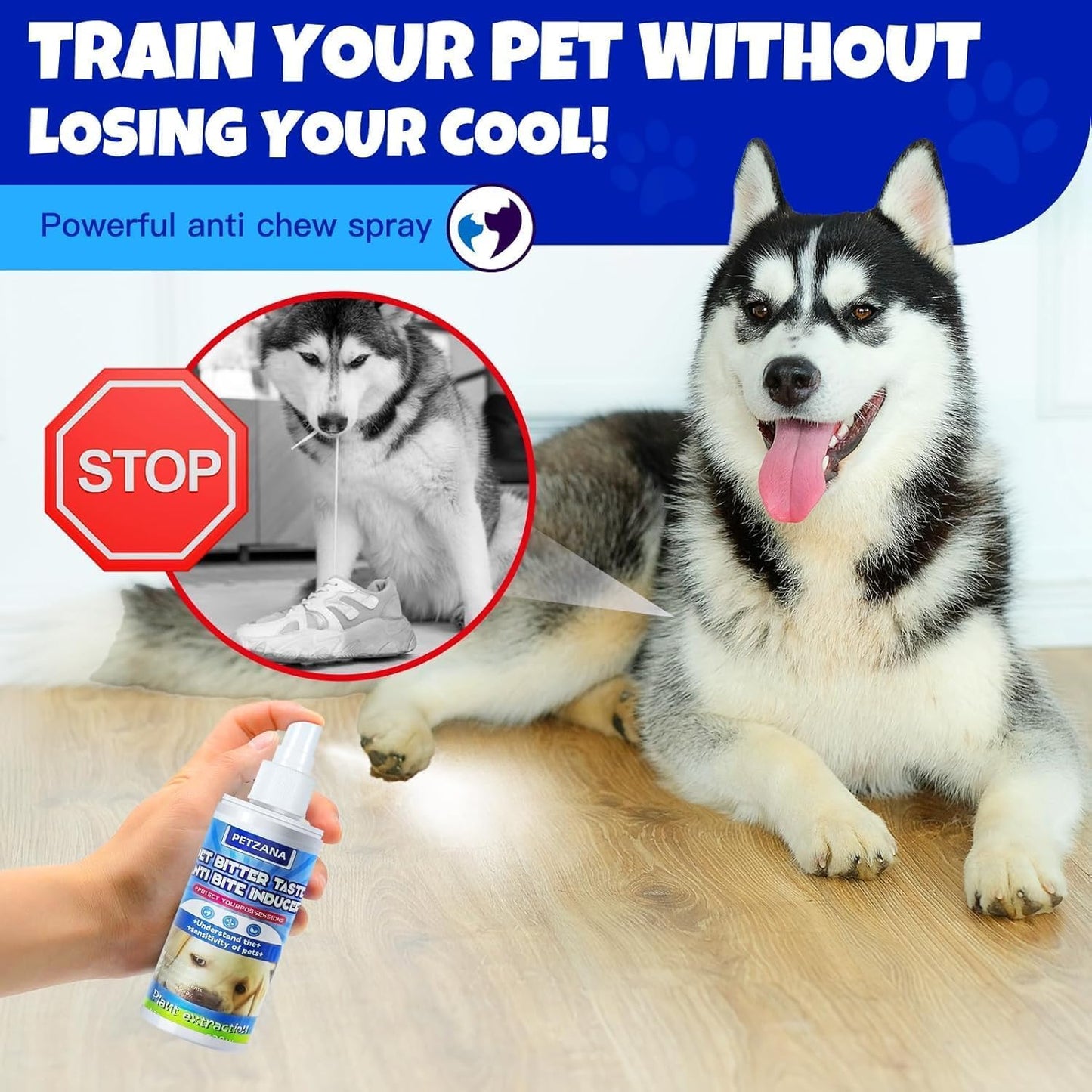 Bitter Apple Spray for Dogs: 100ML Natural Alcohol-Free Bitter Spray for Dogs to Stop Chewing Licking, Deterrent Spray for Puppy Training Protect Furniture, Shoes, Cords Indoor/Outdoor Use (100ML)
