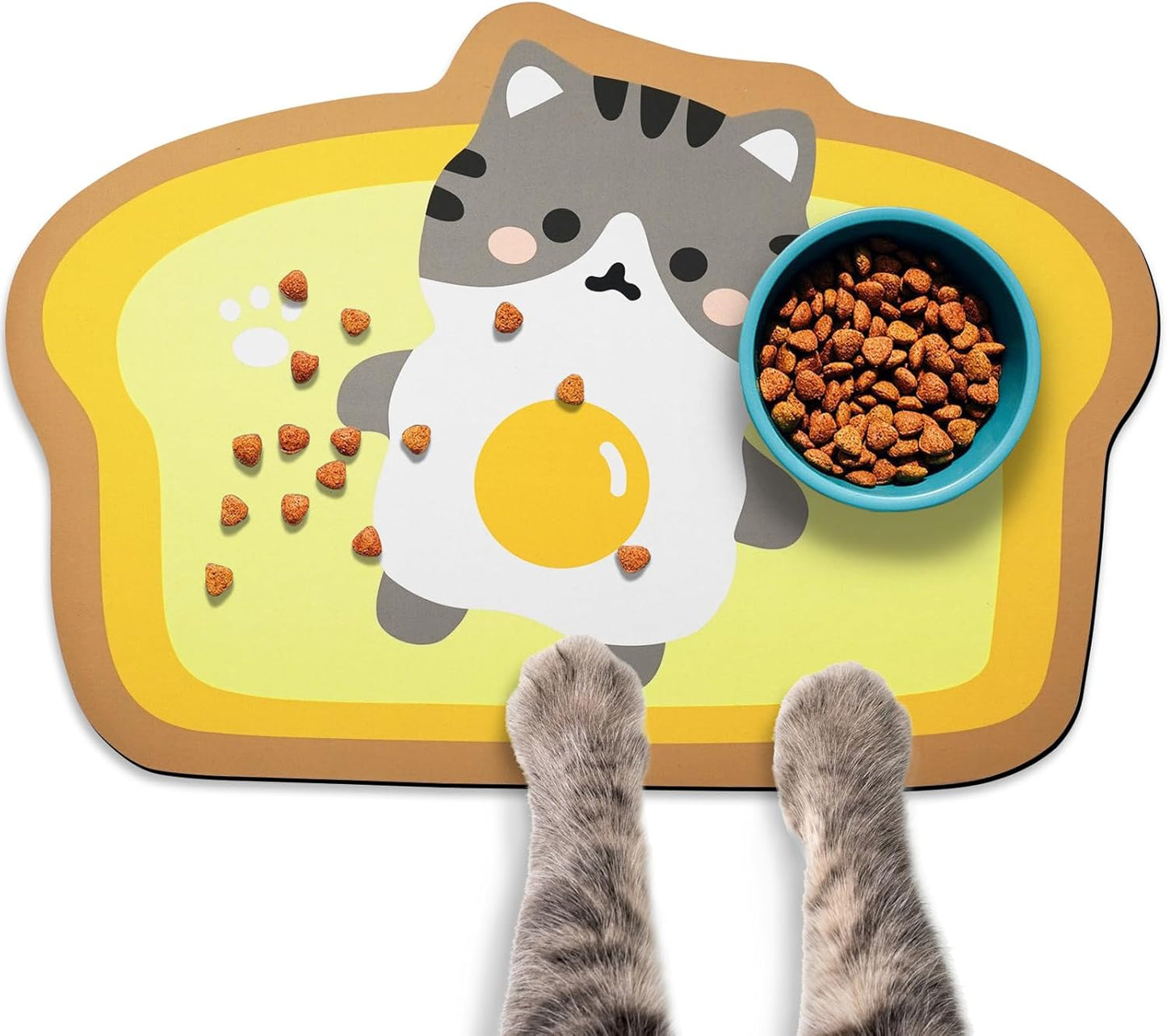 Cat Food Mats for Floor, Cat Water Bowl Mats Pet Feeding Absorbent Mat Cat Placemats for Food and Water Yellow Small 17.7 * 12 inch