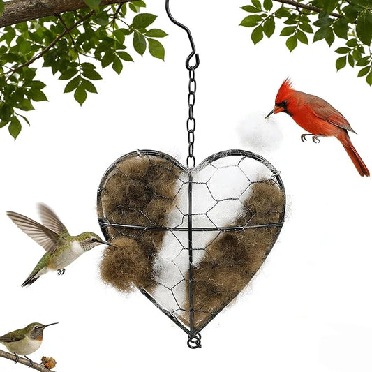Handmade Fiber Bird Nesting Heart, Refillable,Birds Nests Material Holder, Winter Tree Shelter for Wild Bird,Outside Garden Art Birdhouse,Animal Hummingbirds Lovers Home