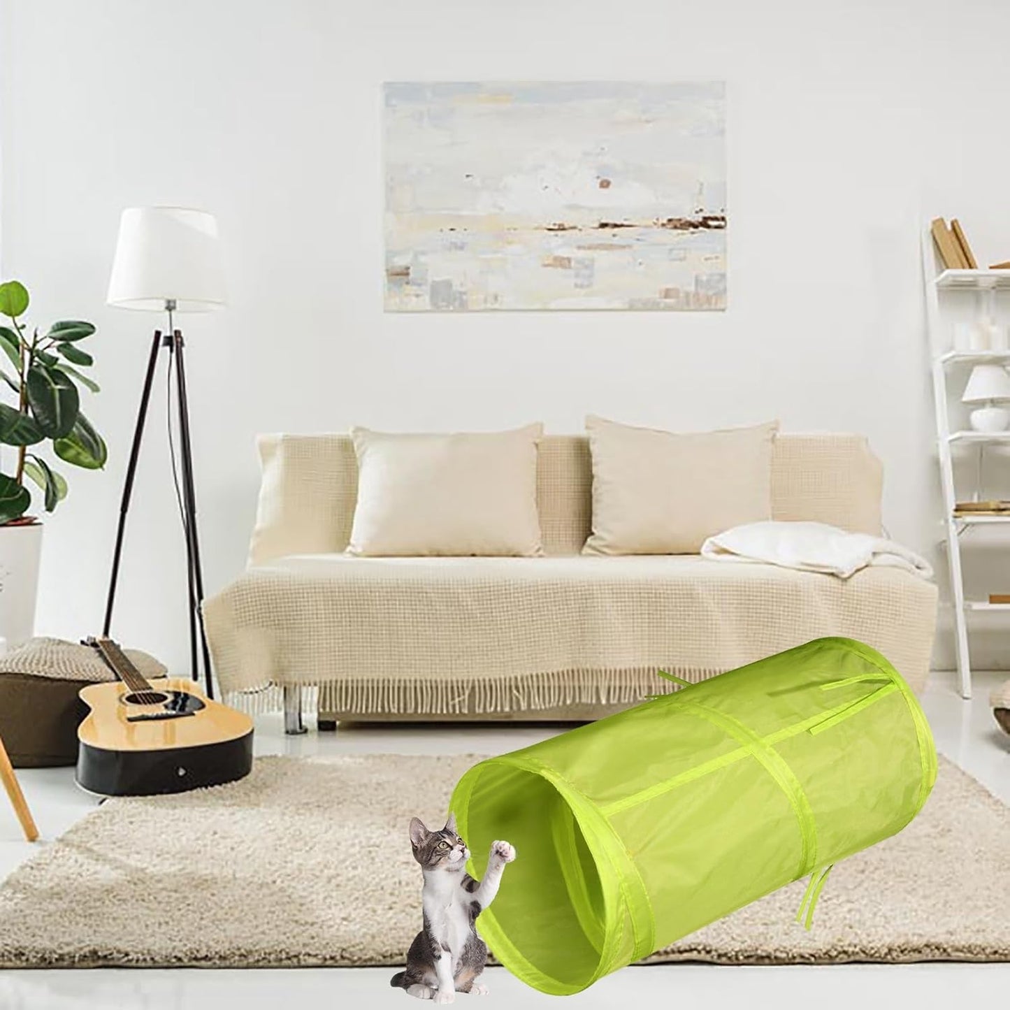 iCAGY Cat Tunnel for Indoor Cats Interactive, Rabbit Tunnel Toys, Pet Toys Play Tunnels for Cats Kittens Rabbits Puppies Crinkle Pop Up Light Green 20"