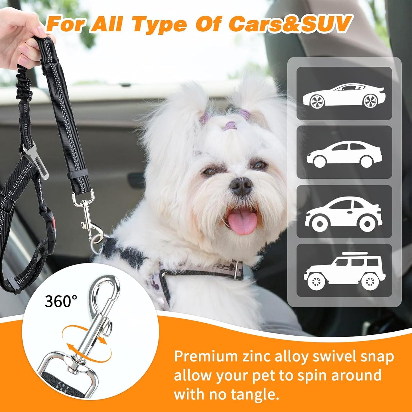 BWOGUE 2 Piece Dog Seat Belt for Car with Elastic Bungee Buffer Safety Seatbelt Car Headrest Restraint Wear Adjustable Metal Buckle Harness in Vehicle Travel for Pet